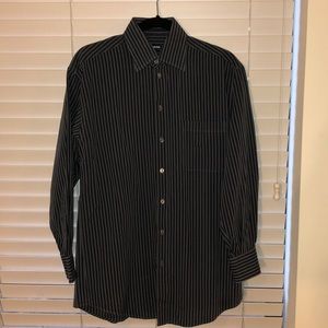 Claiborne Black and Gray Striped Button Down